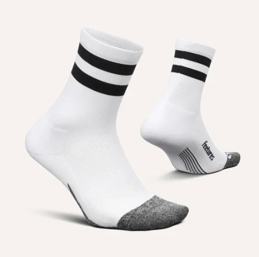 FEETURES ELITE LIGHT CUSHION MINI-CREW - WHITE/HIGH TOP STRIPE