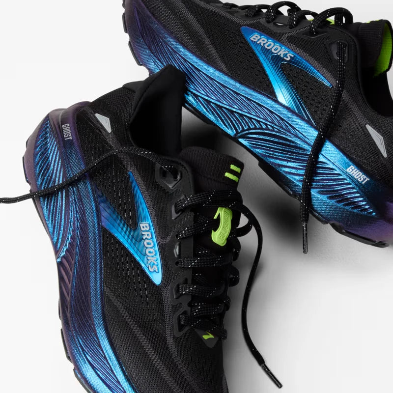 Black and blue Brooks running shoes